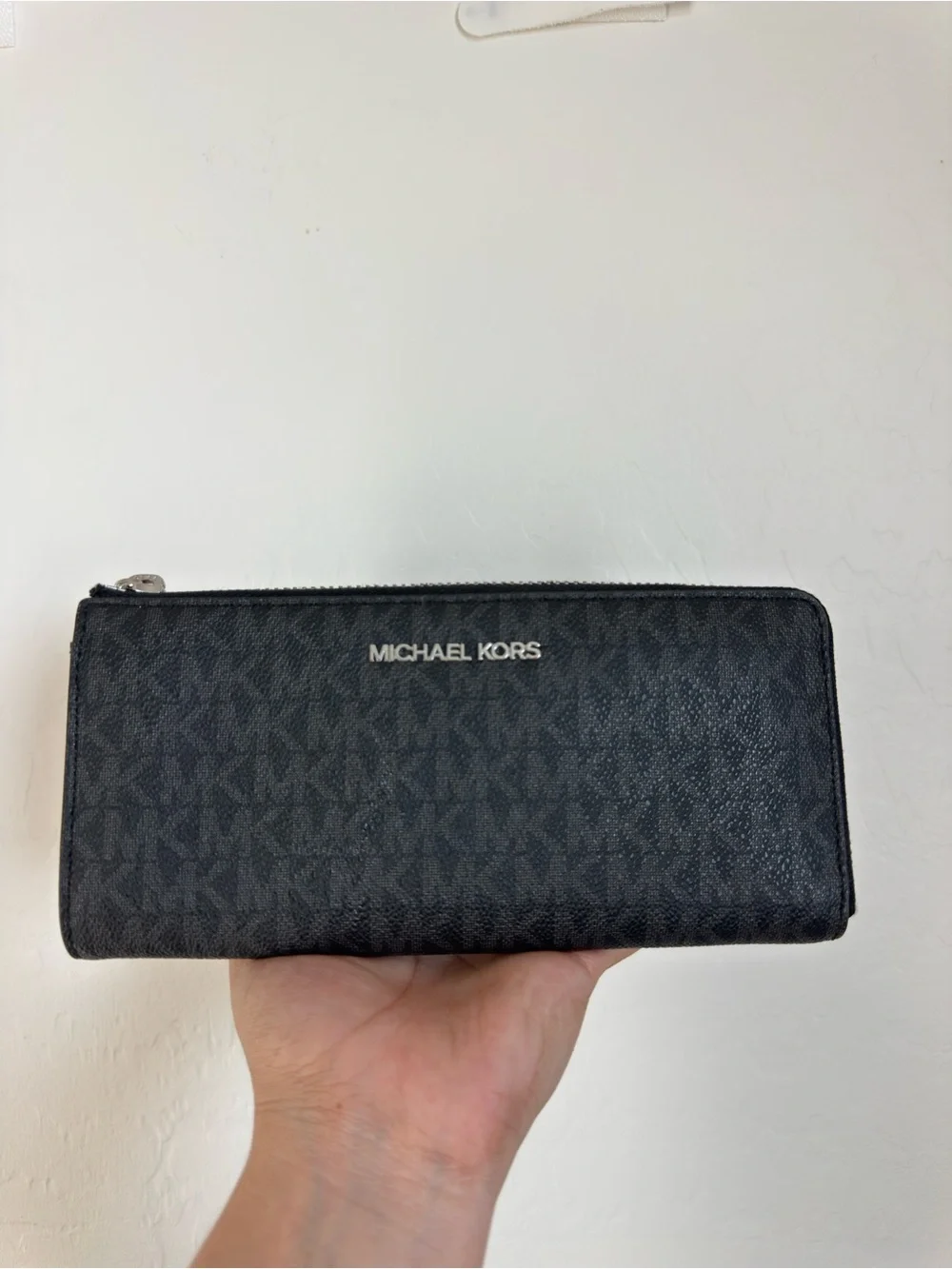 Michael Kors Black MK Logo Zip Wallet